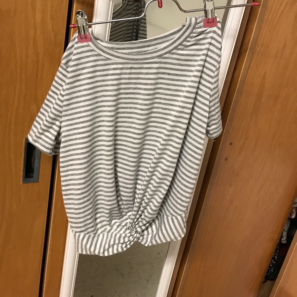 grey and white tie crop top